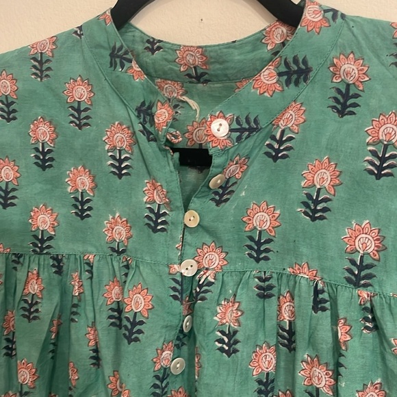 Le Bazar Coastal Green Floral Block Print Dress - Picture 2 of 4